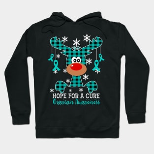 Reindeer Hope For A Cure Ovarian Awareness Christmas Hoodie